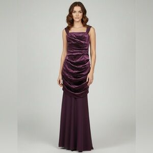 Teri Jon pleated silk maxi dress gown 6